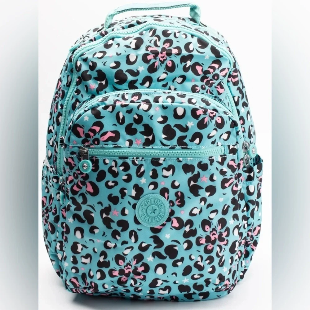 KIPLING Backpack Large Leopard Pattern Laptop Pocket Zipped NWT